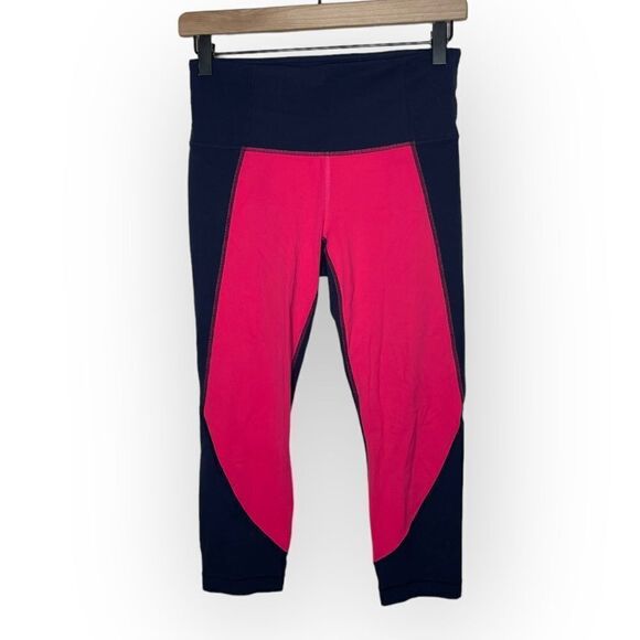 Athleta Salutation Color Block Capri Pink Navy - Picture 3 of 10